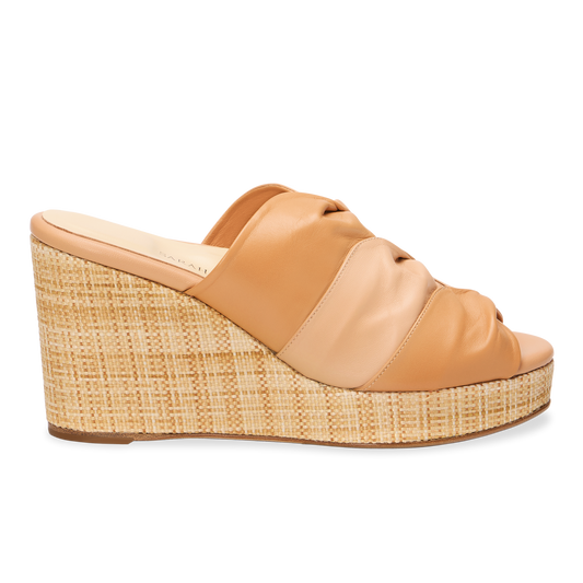 Perfect Arabesque Wedge 80 in Two-Tone Camel Nappa & Woven Wedge