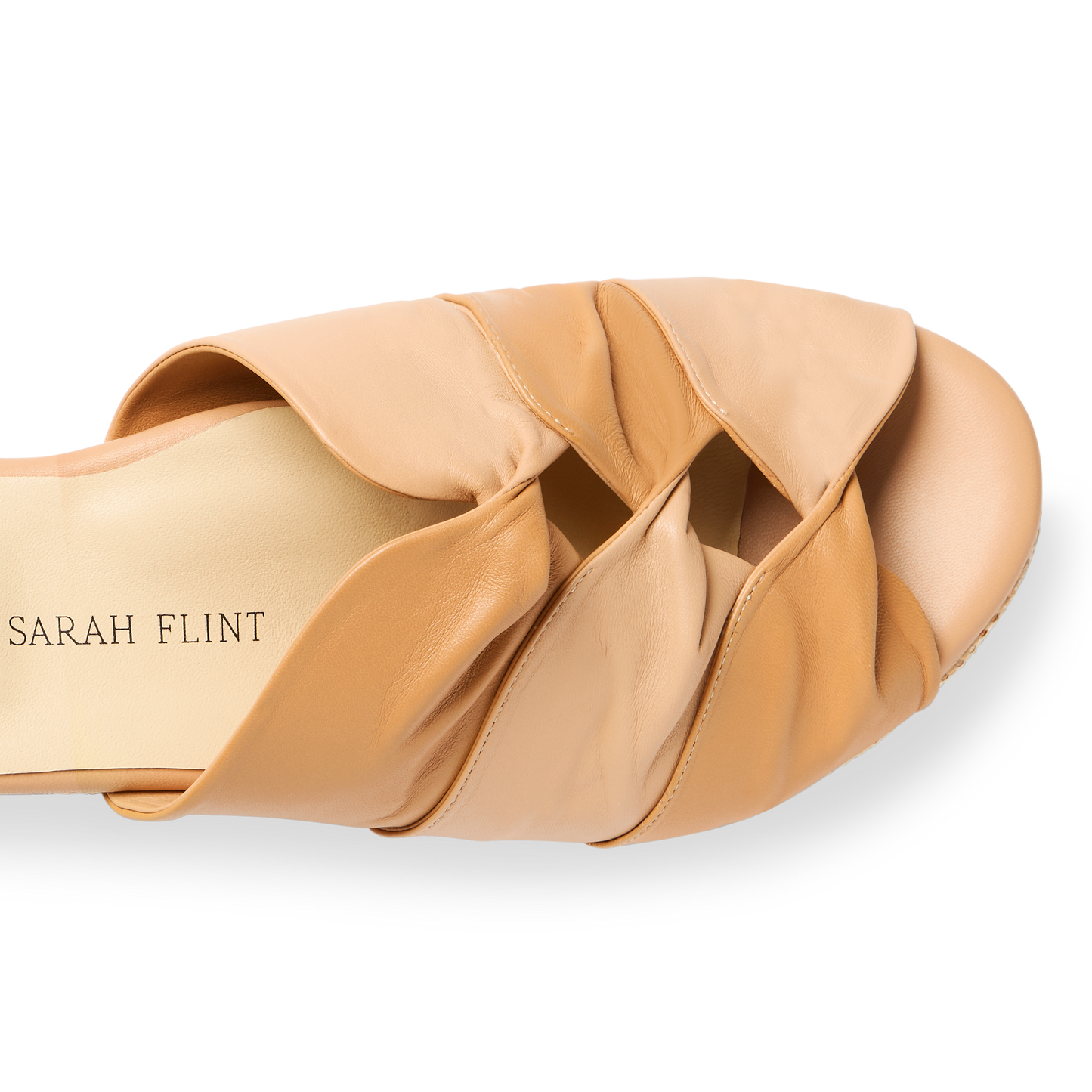 Perfect Arabesque Wedge 80 in Two-Tone Camel Nappa & Woven Wedge