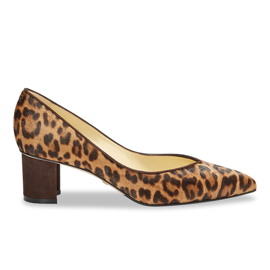 50mm Italian Made Pointed Toe Perfect Emma Pump in Chocolate Leopard Hair Calf