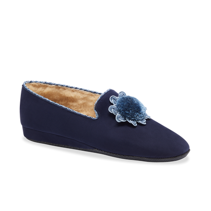 Fireside House Shoe in Navy Rosette Suede