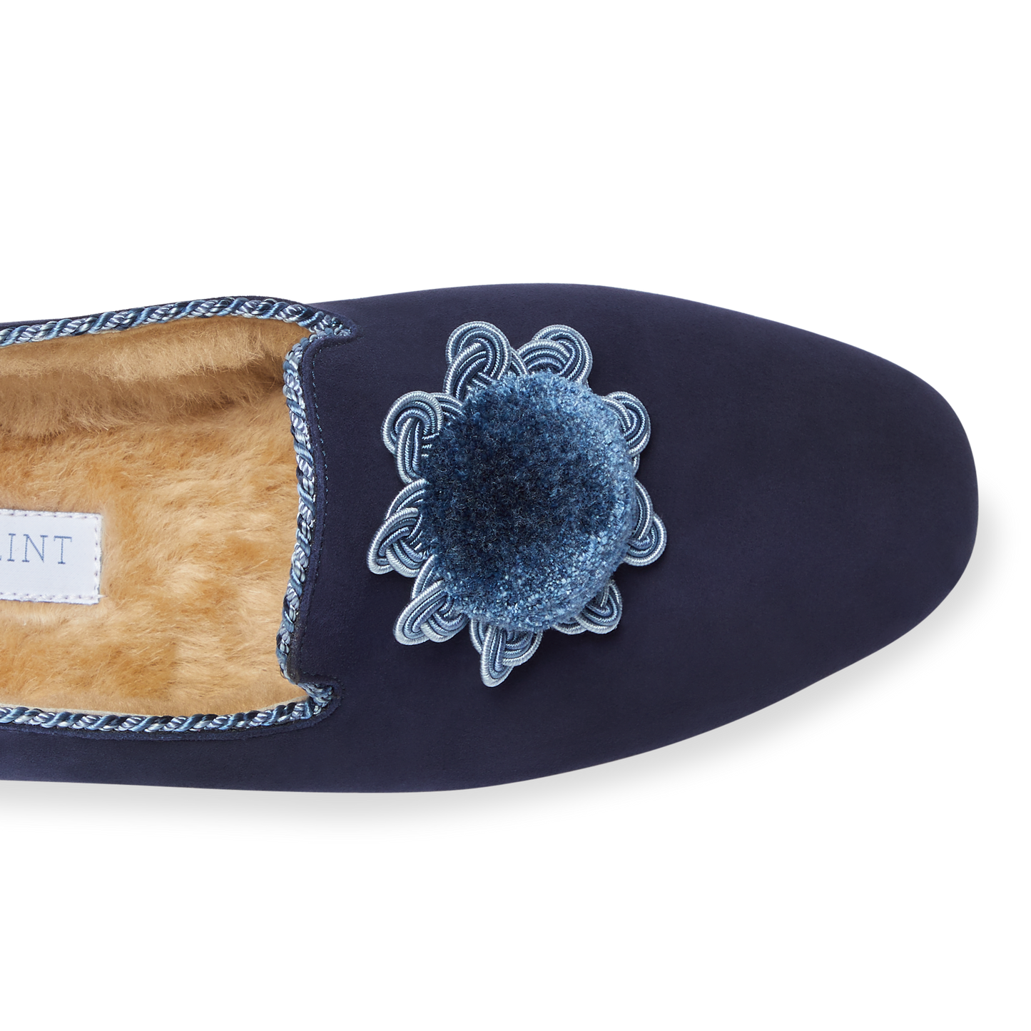 Fireside House Shoe in Navy Rosette Suede