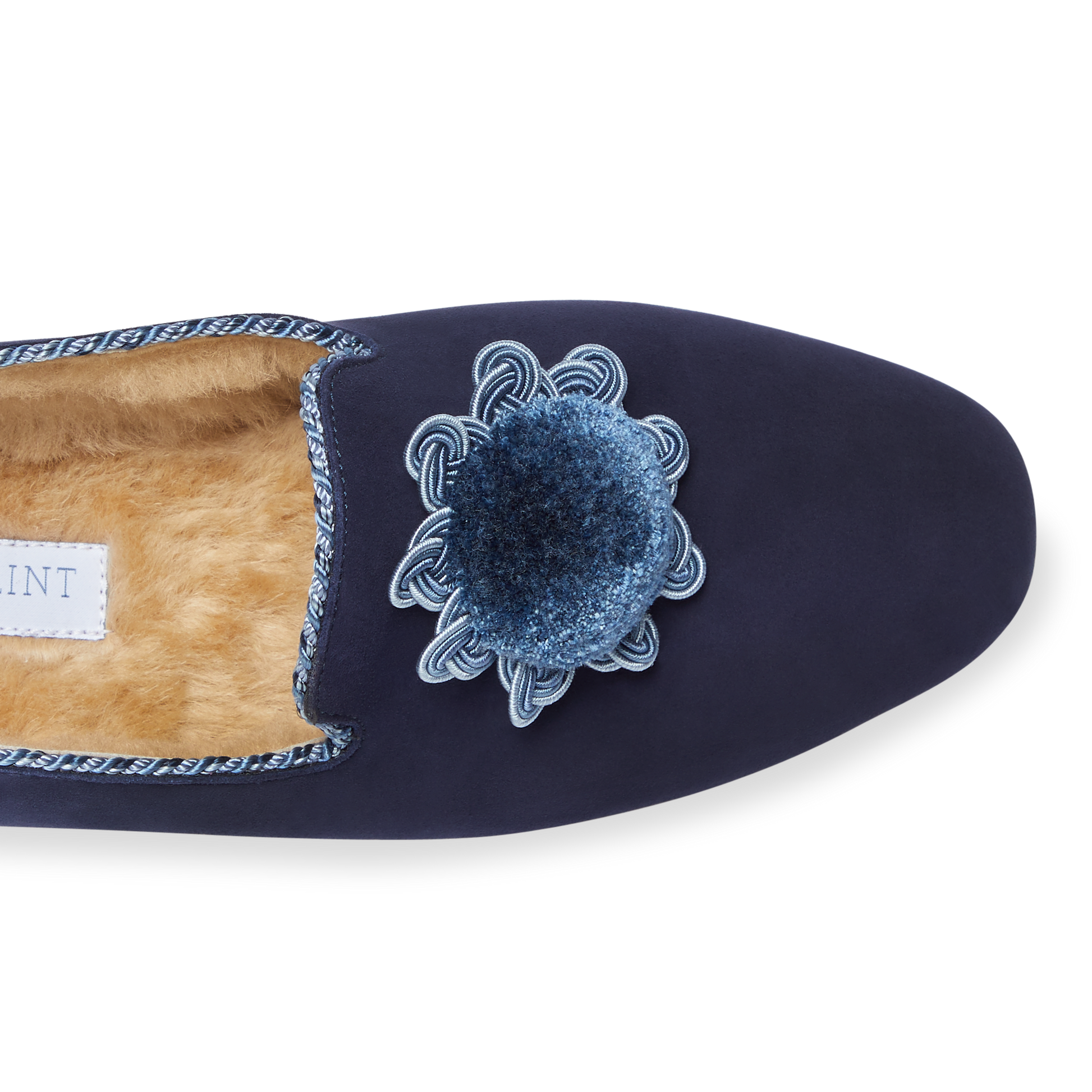 Fireside House Shoe in Navy Rosette Suede