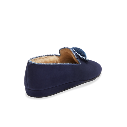Fireside House Shoe in Navy Rosette Suede