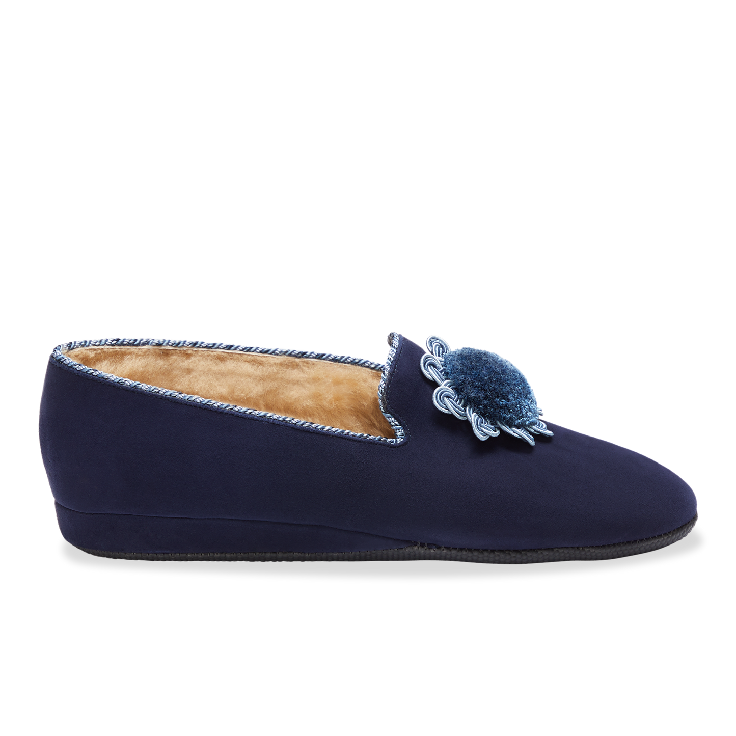 Fireside House Shoe in Navy Rosette Suede