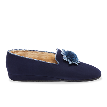 Fireside House Shoe in Navy Rosette Suede