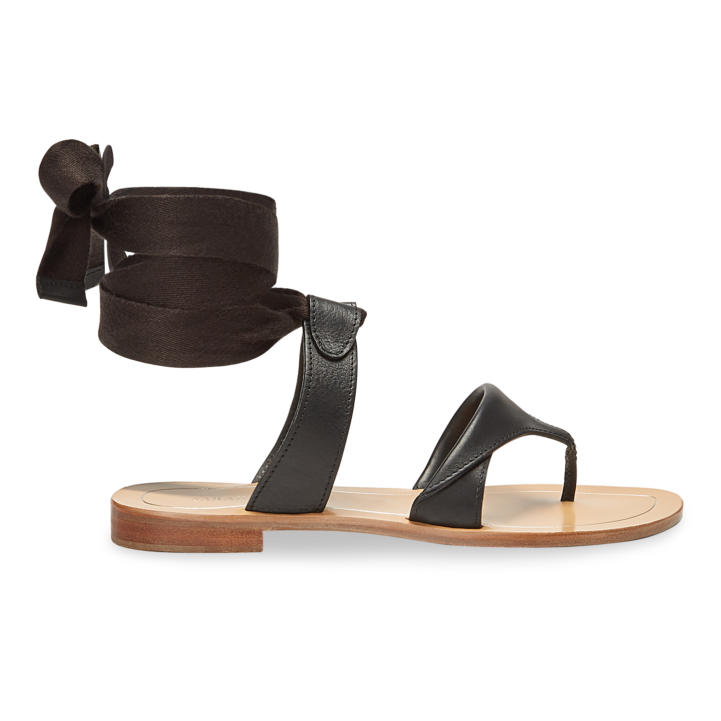 10mm Italian Made Flat Grear Sandal in Black Vachetta