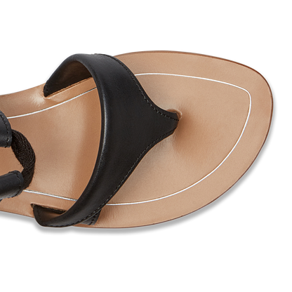 10mm Italian Made Flat Grear Sandal in Black Vachetta