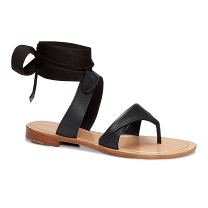 10mm Italian Made Flat Grear Sandal in Black Vachetta