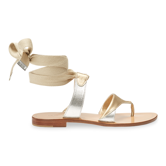 10mm Italian Made Flat Grear Sandal in Gold Calf