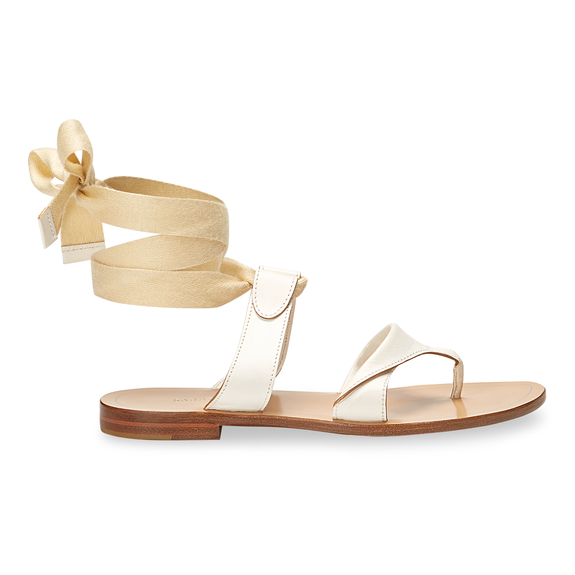 10mm Italian Made Flat Grear Sandal in White Vachetta