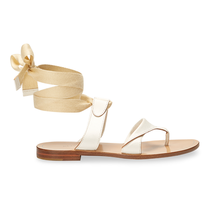 10mm Italian Made Flat Grear Sandal in White Vachetta