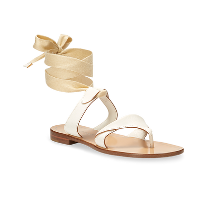 10mm Italian Made Flat Grear Sandal in White Vachetta