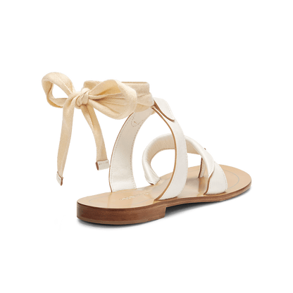 10mm Italian Made Flat Grear Sandal in White Vachetta