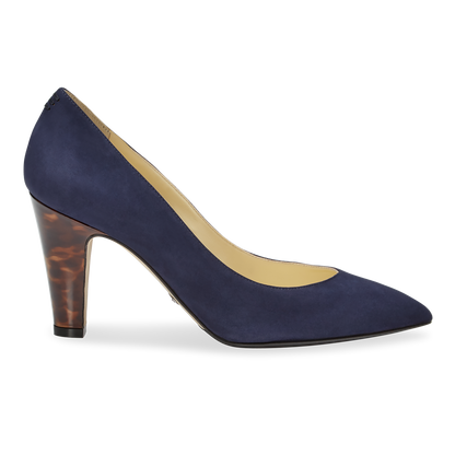 85mm Italian Made Pointed Toe Jay Pump in Navy Suede