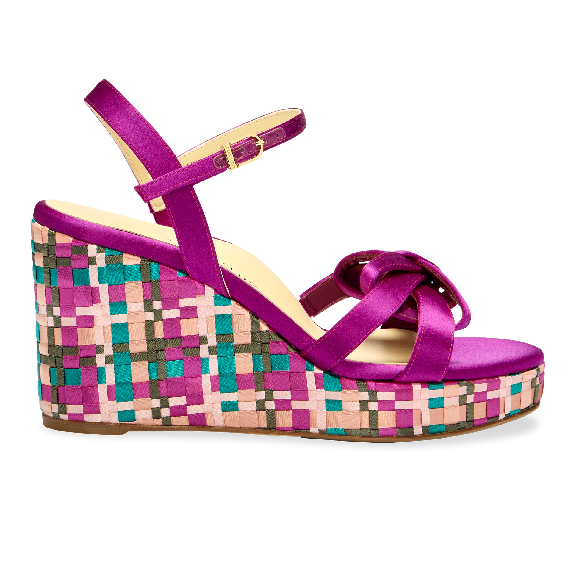 Perfect Mirjana Wedge 80 in Fuchsia & Turquoise Satin Weave