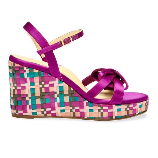 Perfect Mirjana Wedge 80 in Fuchsia & Turquoise Satin Weave
