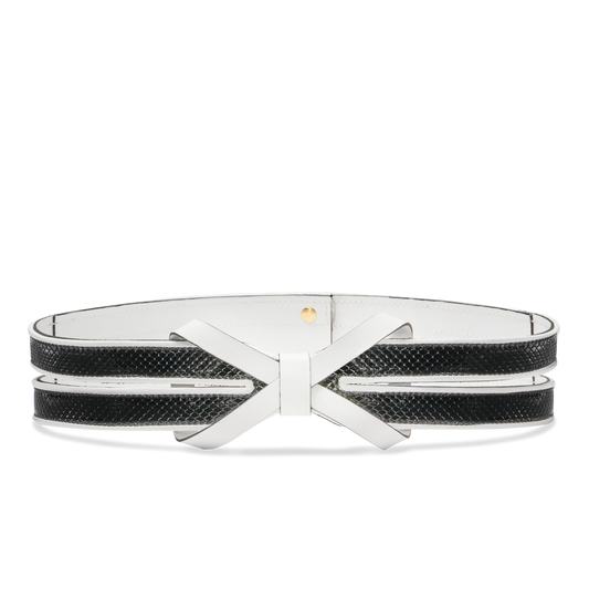 Mirjana Belt in White & Black Embossed Calf