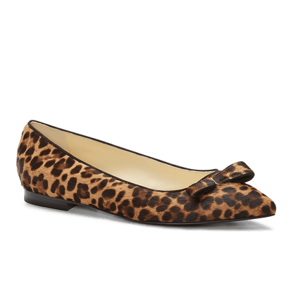 10mm Italian Made Natalie Pointed Toe Flat in Chocolate Leopard Hair Calf