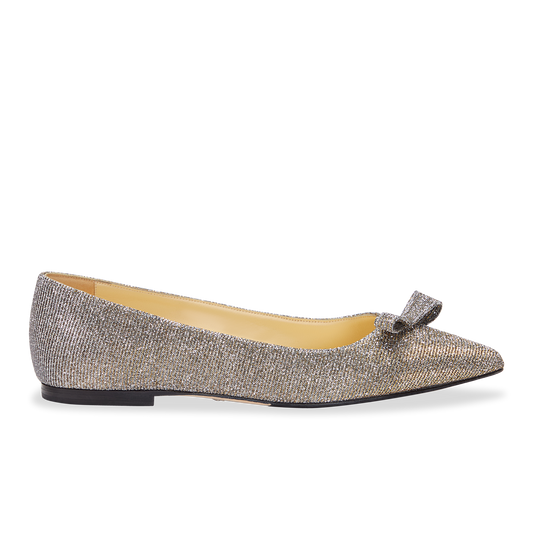 10mm Italian Made Natalie Pointed Toe Flat in Gunmetal Lame