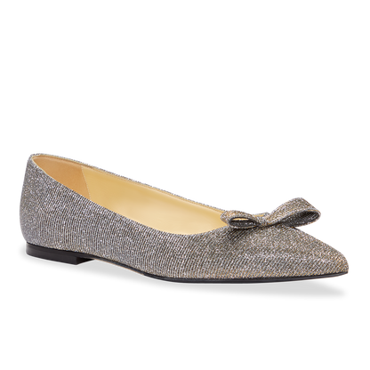 10mm Italian Made Natalie Pointed Toe Flat in Gunmetal Lame