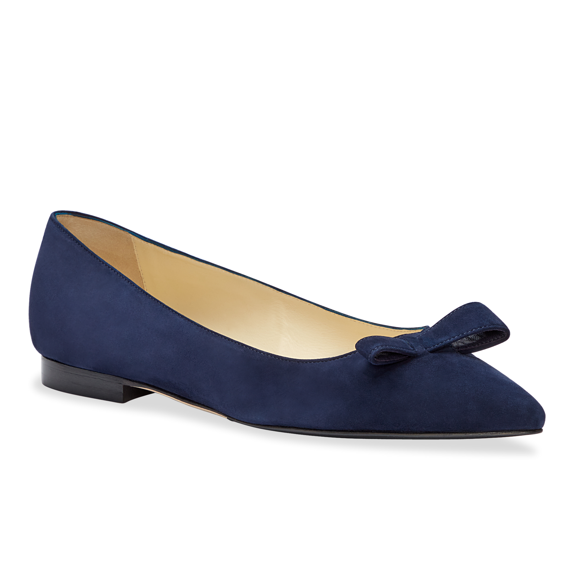 10mm Italian Made Natalie Pointed Toe Flat in Navy Suede