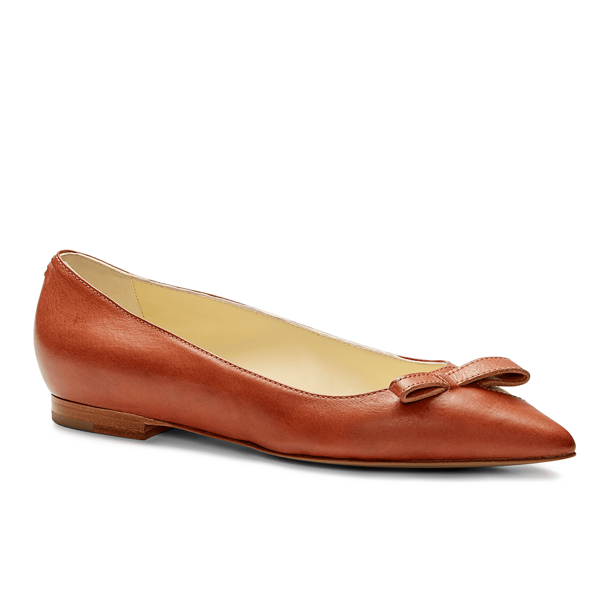 10mm Italian Made Natalie Pointed Toe Flat in Saddle Vacchetta