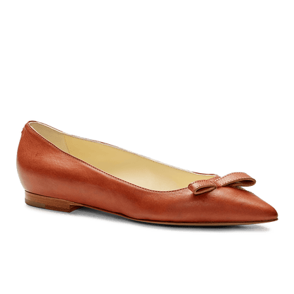 10mm Italian Made Natalie Pointed Toe Flat in Saddle Vacchetta