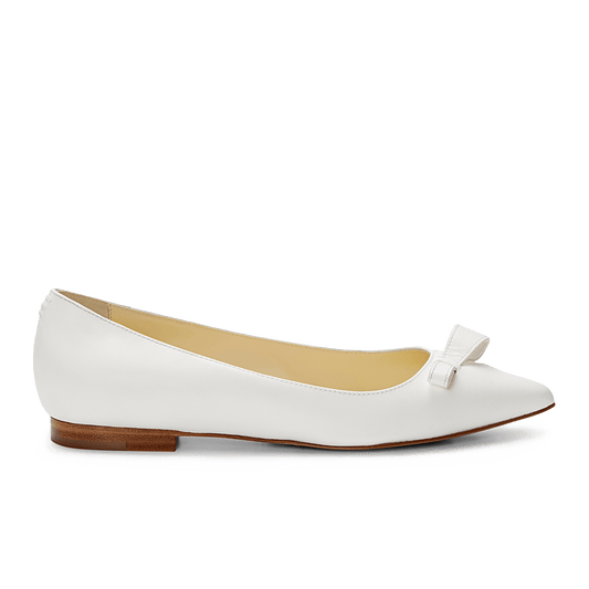 10mm Italian Made Natalie Pointed Toe Flat in White Calf