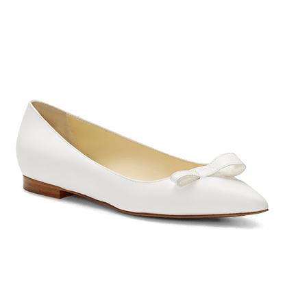 10mm Italian Made Natalie Pointed Toe Flat in White Calf