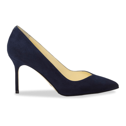 85mm Italian Made Pointed Toe Pump in Navy Suede