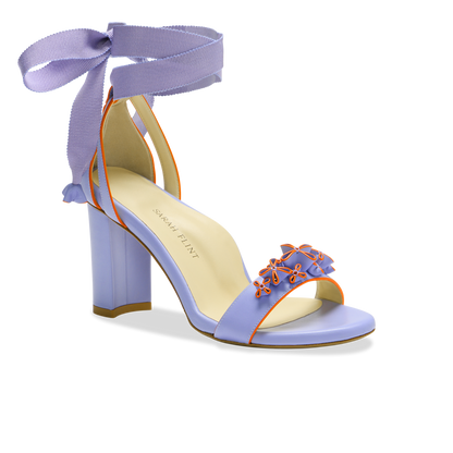 Perfect Block Sandal 90 in Periwinkle Calf & Orange Painted Edge