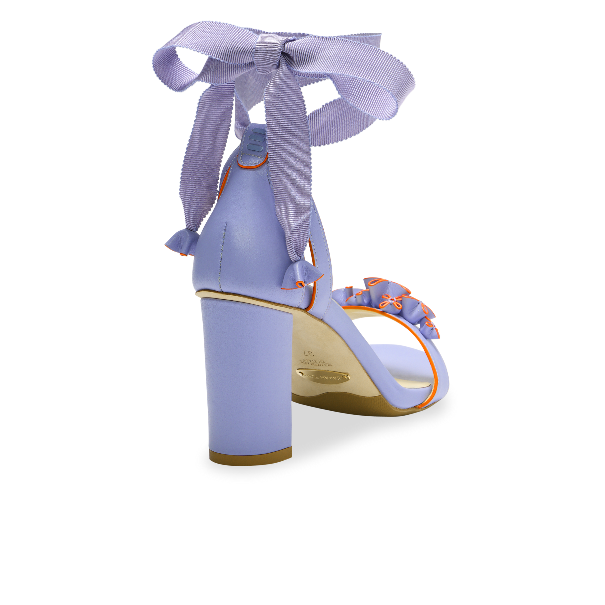 Perfect Block Sandal 90 in Periwinkle Calf & Orange Painted Edge
