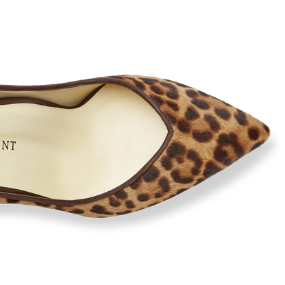 50mm Italian Made Pointed Toe Perfect Emma Pump in Chocolate Leopard Hair Calf