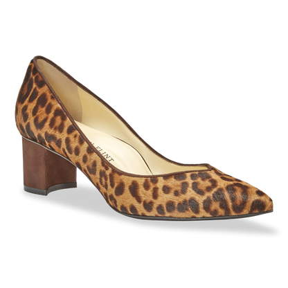 50mm Italian Made Pointed Toe Perfect Emma Pump in Chocolate Leopard Hair Calf
