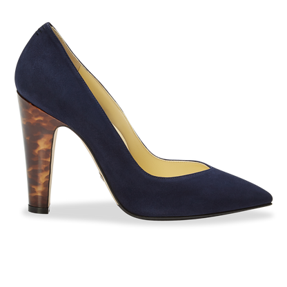 100mm Italian Made Pointed Toe Jay Pump in Navy Suede