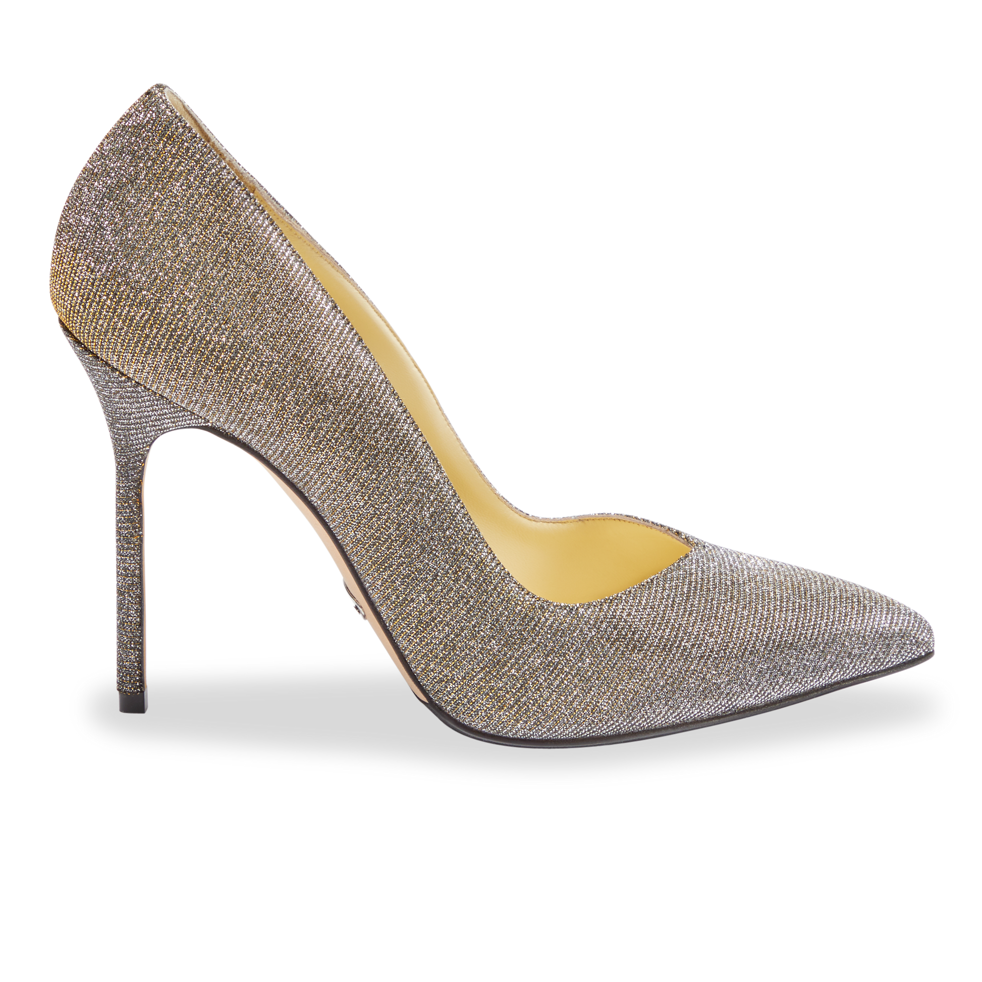 100m Italian Made Pointed Toe Pump in Gunmetal Lame Fabric