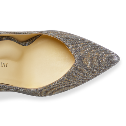 100m Italian Made Pointed Toe Pump in Gunmetal Lame Fabric