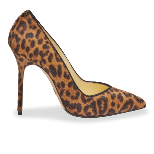 100m Italian Made Pointed Toe Pump in Chocolate Leopard Hair Calf