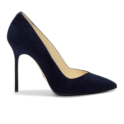 100m Italian Made Pointed Toe Pump in Navy Suede