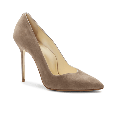 100m Italian Made Pointed Toe Pump in Taupe Suede