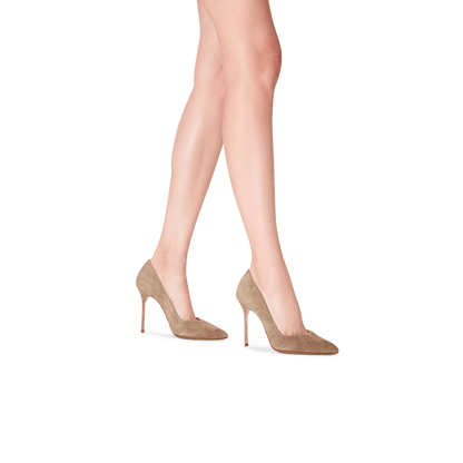 100m Italian Made Pointed Toe Pump in Taupe Suede