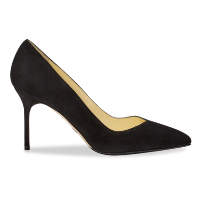 85mm Italian Made Pointed Toe Pump in Black Suede