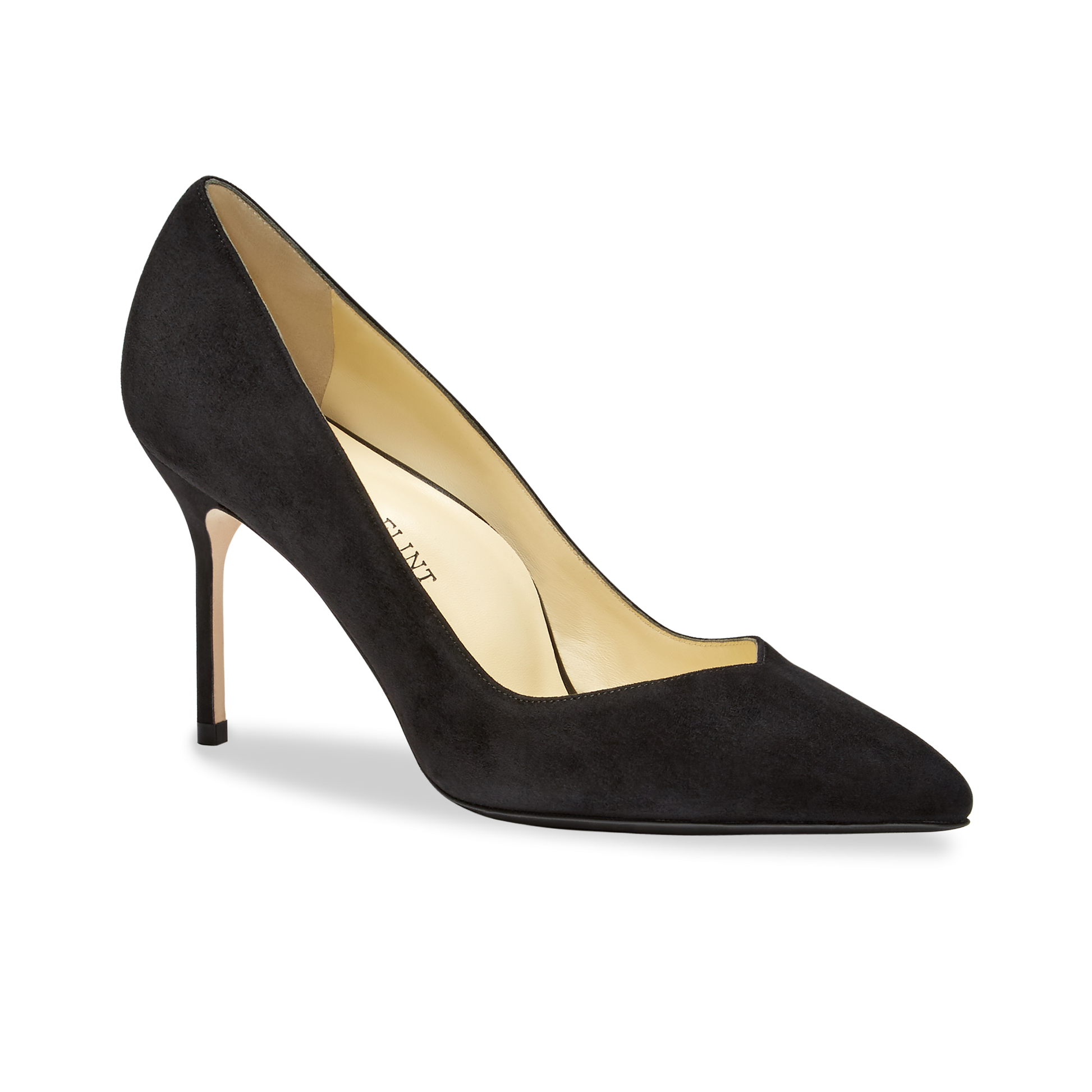 85mm Italian Made Pointed Toe Pump in Black Suede