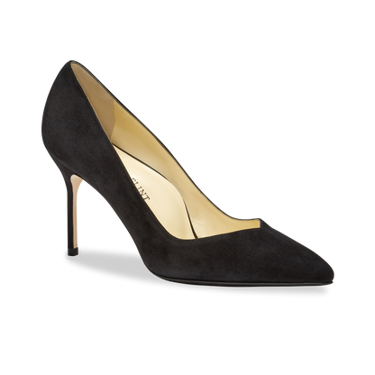 85mm Italian Made Pointed Toe Pump in Black Suede