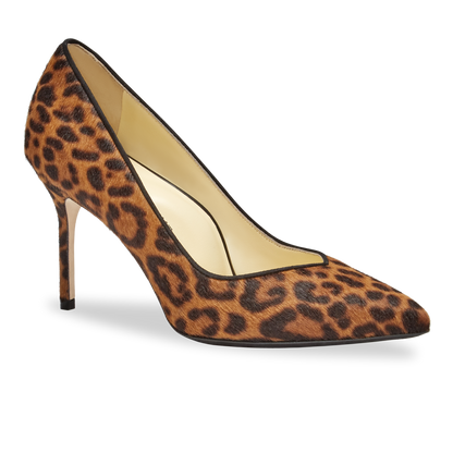 85mm Italian Made Pointed Toe Pump in Chocolate Leopard Hair Calf