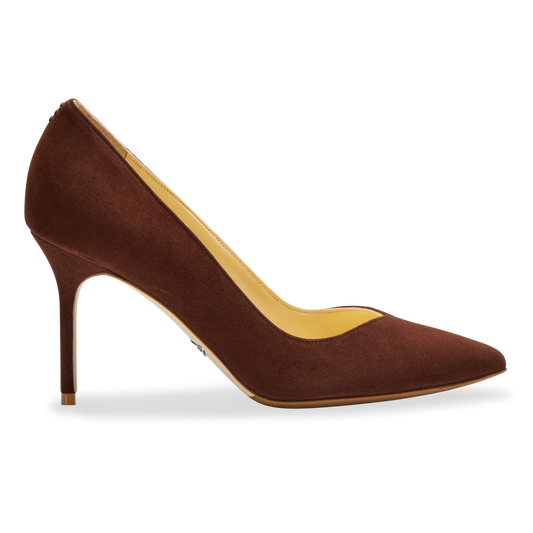 85mm Italian Made Pointed Toe Pump in Espresso Suede