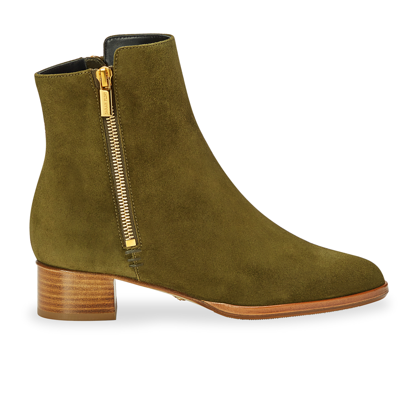 30mm Italian Made Perfect Zip Bootie in Olive Suede
