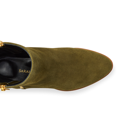30mm Italian Made Perfect Zip Bootie in Olive Suede