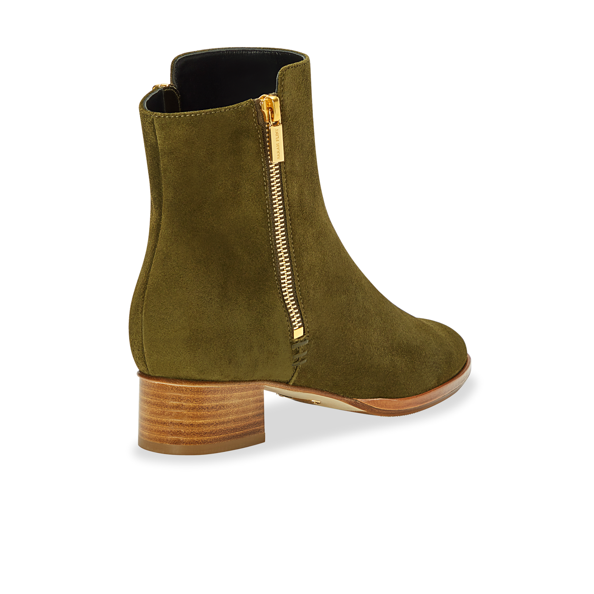 30mm Italian Made Perfect Zip Bootie in Olive Suede