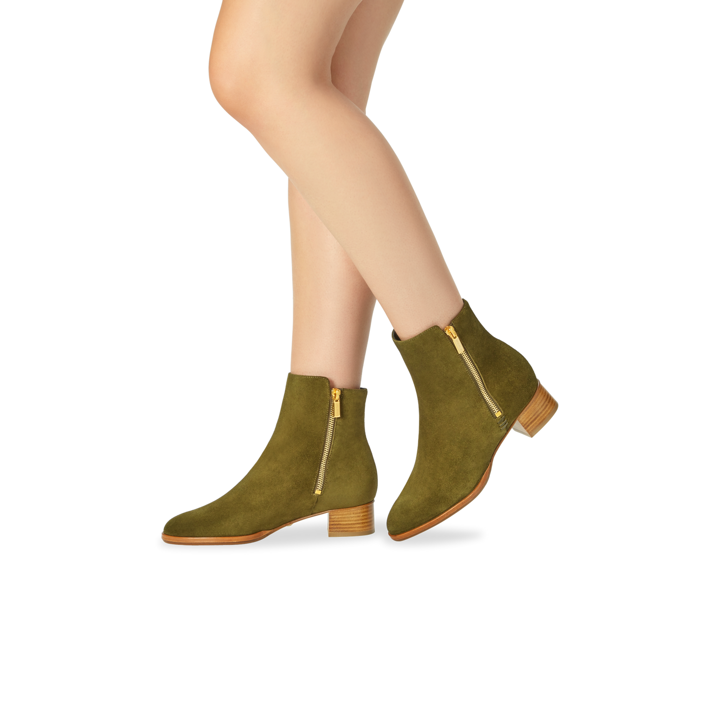30mm Italian Made Perfect Zip Bootie in Olive Suede